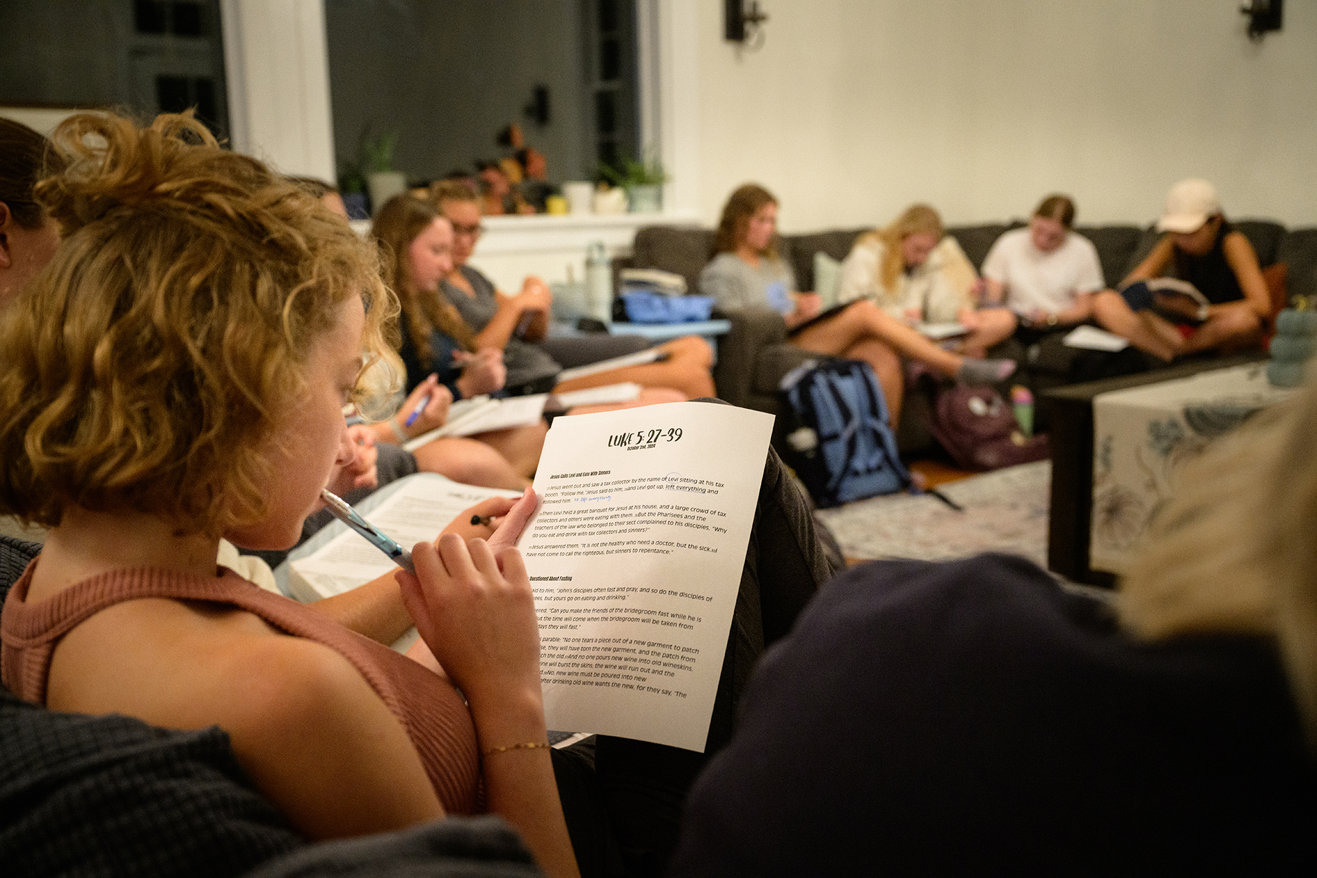 Students at a manuscript Bible study at UNC-Chapel Hill