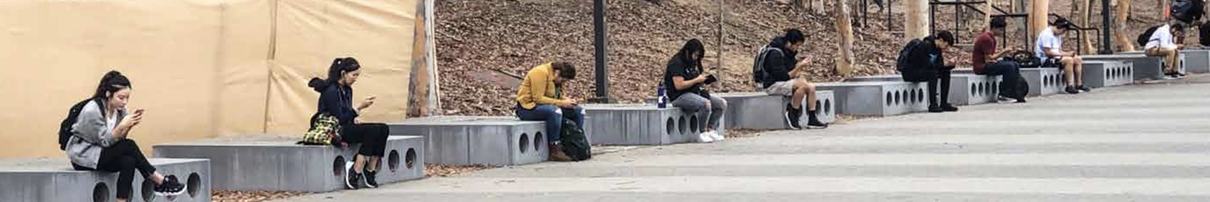 Isolated students on cellphones